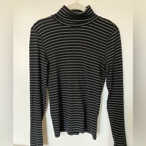 EVERLANE Luxe Rib Turtleneck in Black and Canvas Stripe SIZE SM